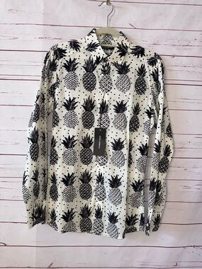 NWT DOLCE & GABBANA Men’s 15/38 Pineapple Hawaiian Shirt Off-White Black Cotton